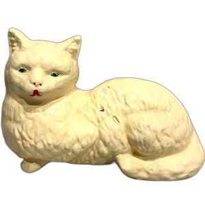 Ceramic / Concrete Persian Cat Sculpture Vintage Decor Cream Green Eyes KItten